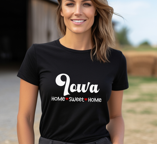 Iowa T-Shirt, Iowa Home Sweet Home Tee, Unisex US State Shirt