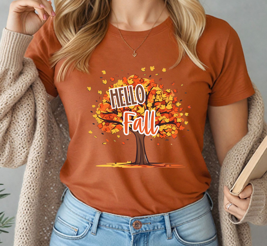 Hello Fall Tree Foliage T-Shirt, Fall Leaves Shirt, Fall Lover Tee, Autumn Lover Tee