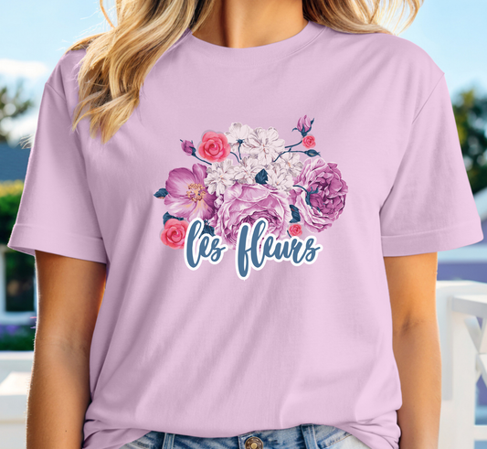 Les Fleures Vintage Floral Tee, Romantic Garden Chic T-Shirt, Flower Cottagecore Shirt