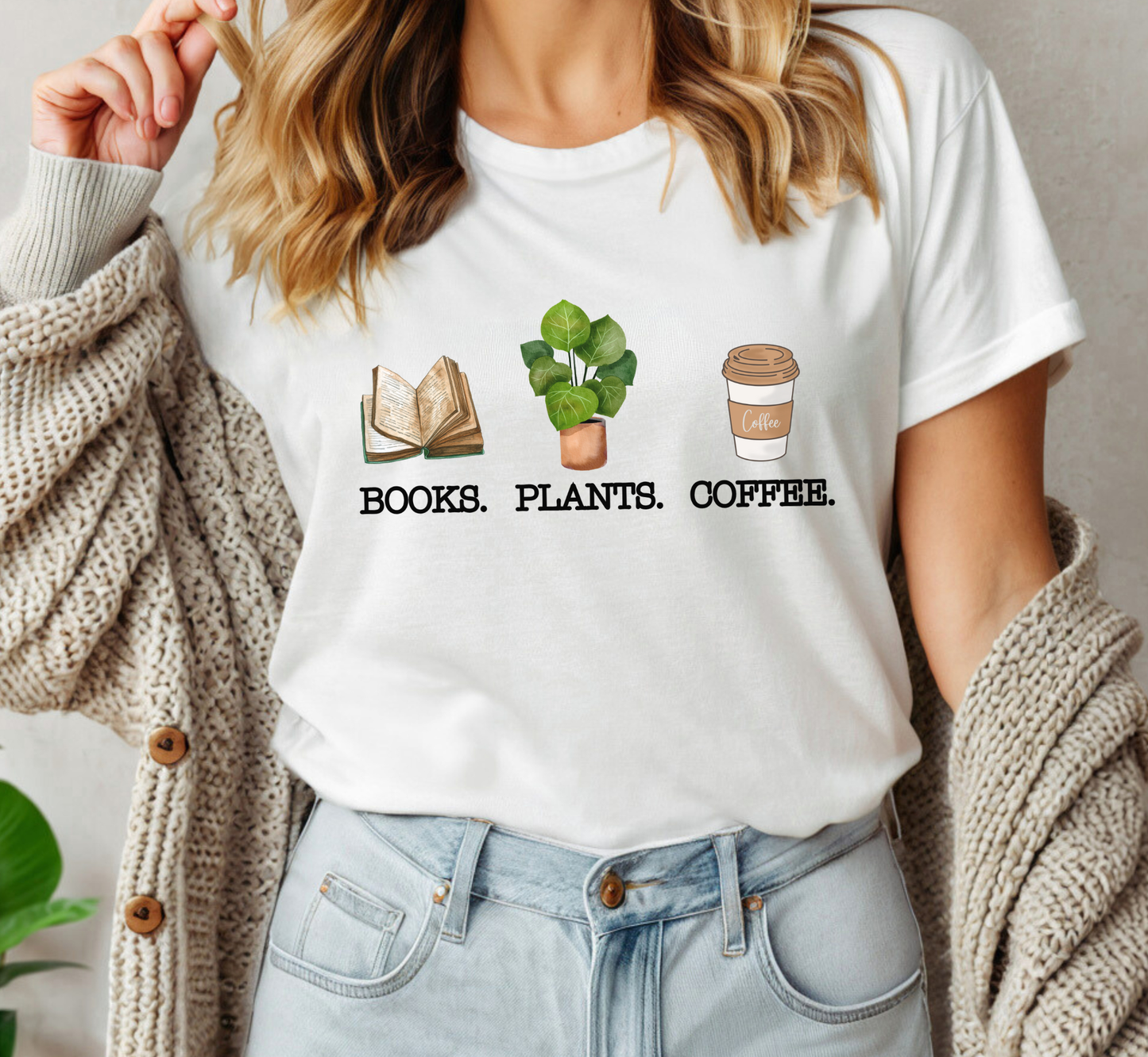 Books Plants Coffee T-Shirt, Book Lover Tee, Plant Lover Shirt, Coffee Lover Tee