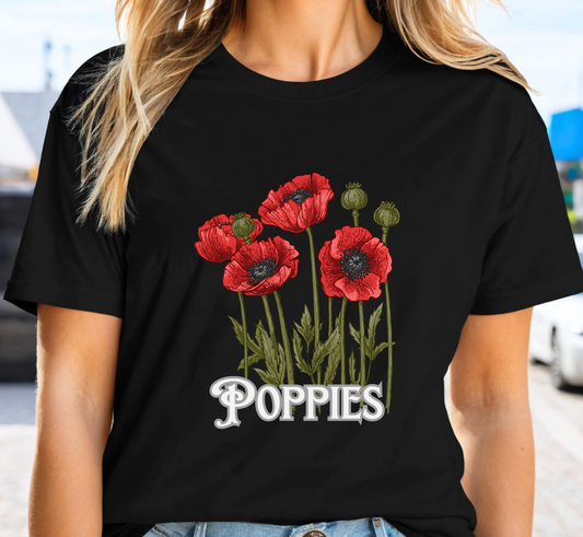 Poppy Flower T-Shirt, Red Poppies Vintage Floral Tee, Cottagecore Shirt, Wildflower Tee