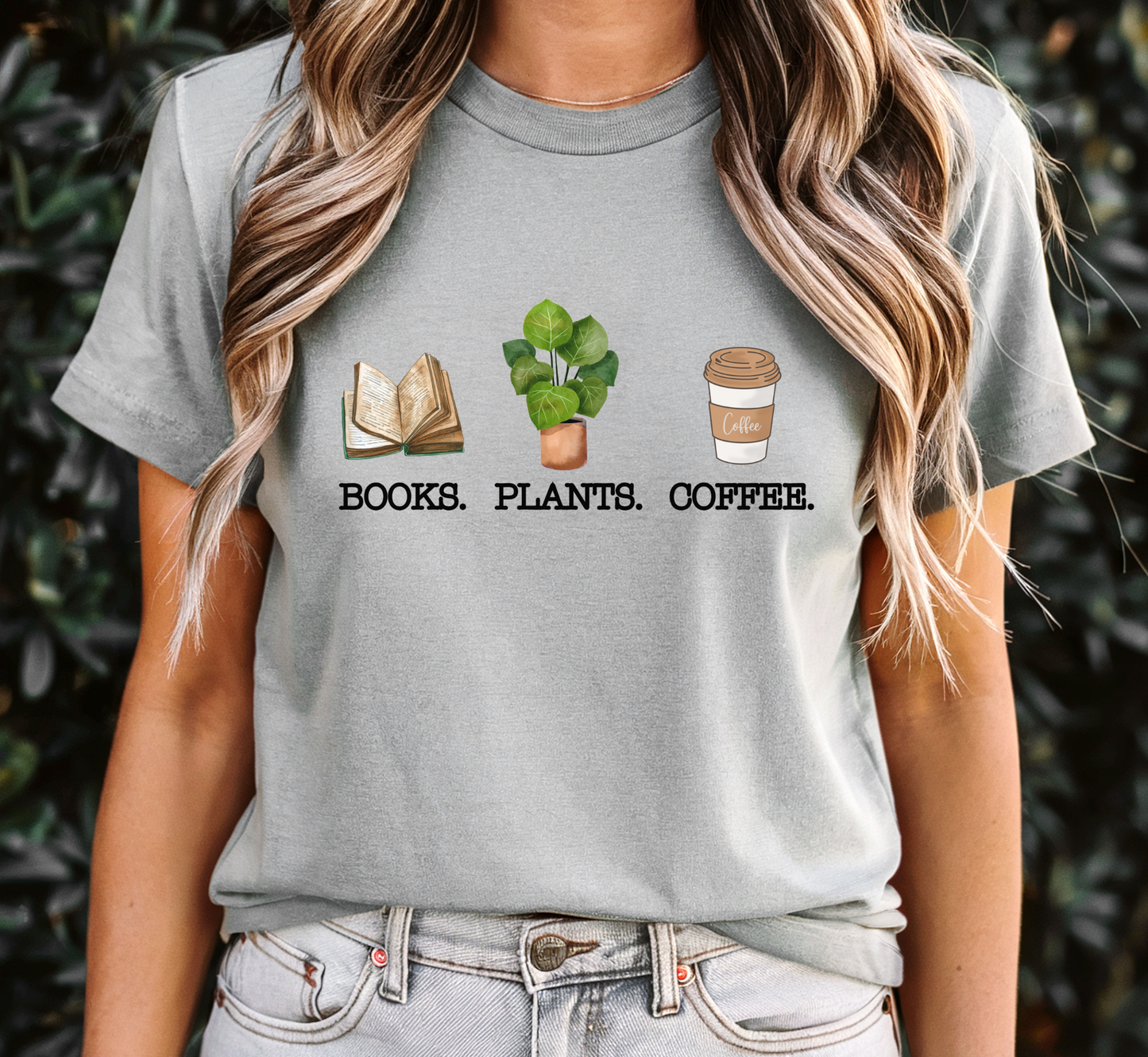 Books Plants Coffee T-Shirt, Book Lover Tee, Plant Lover Shirt, Coffee Lover Tee