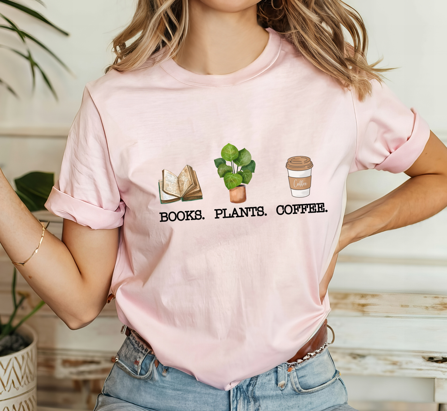 Books Plants Coffee T-Shirt, Book Lover Tee, Plant Lover Shirt, Coffee Lover Tee