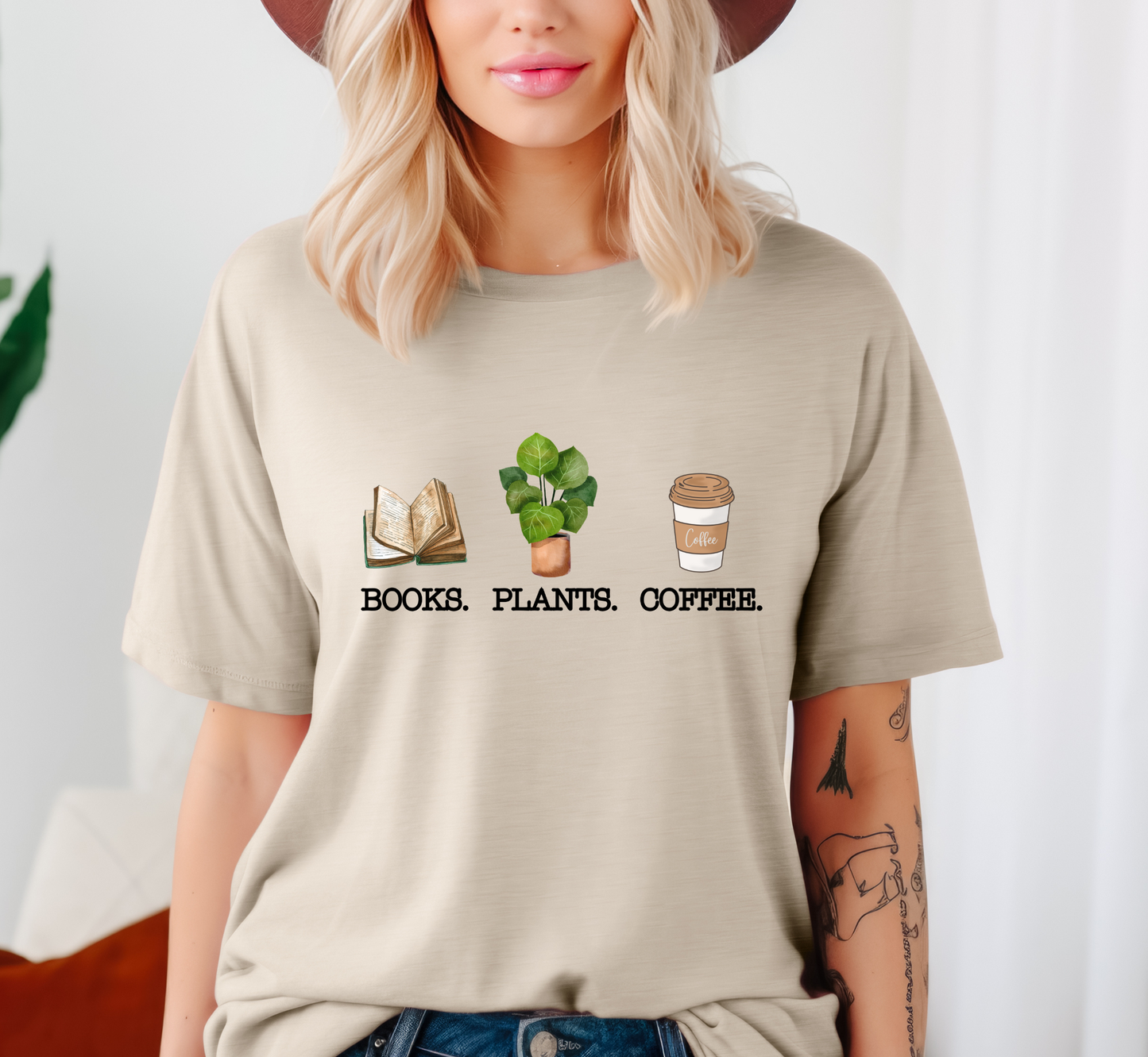 Books Plants Coffee T-Shirt, Book Lover Tee, Plant Lover Shirt, Coffee Lover Tee