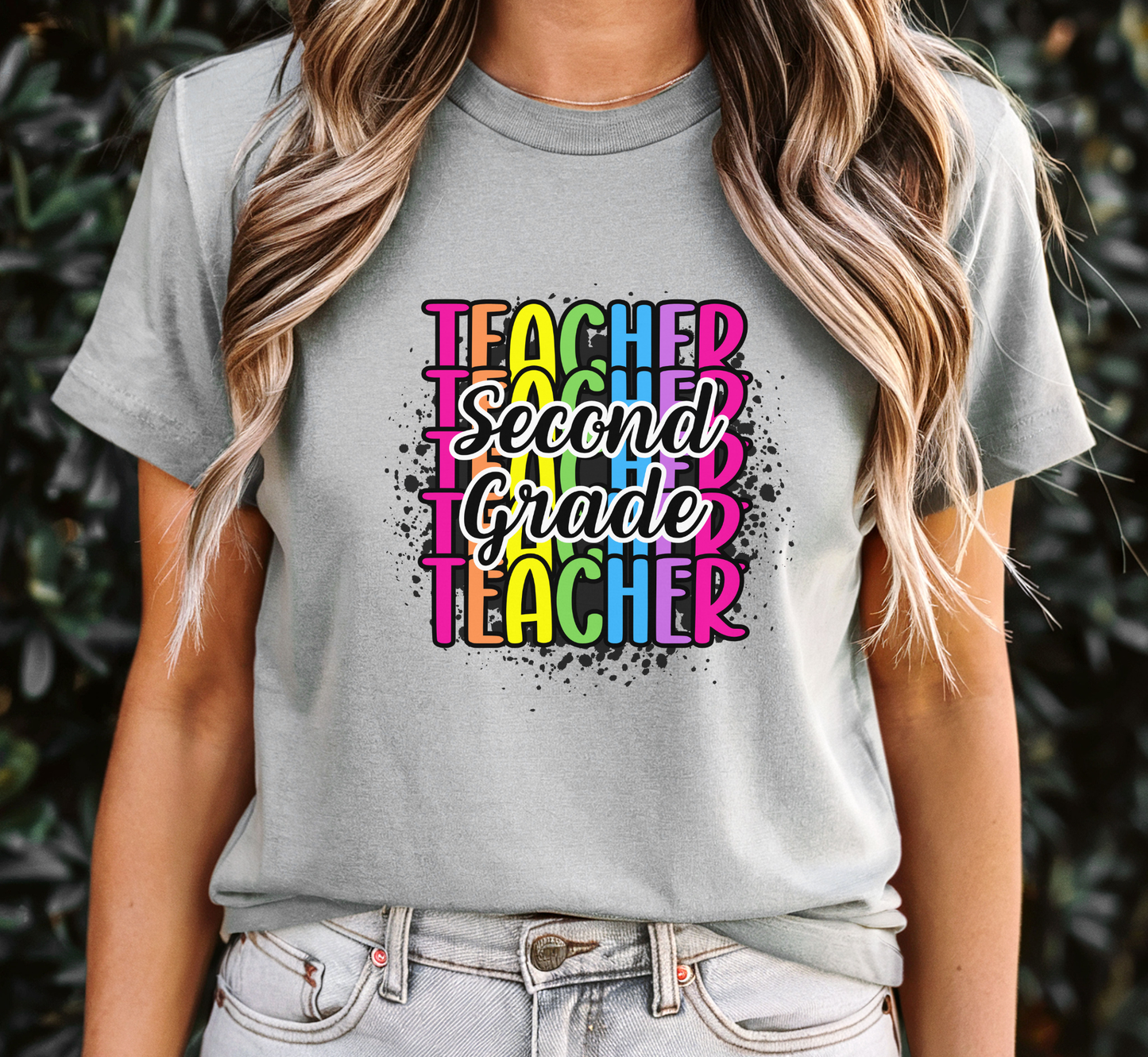 Second Grade Teacher Rainbow Paint Splatter T-Shirt, 2nd Grade Teacher Tee, Grade Level Tee, Teacher Gift