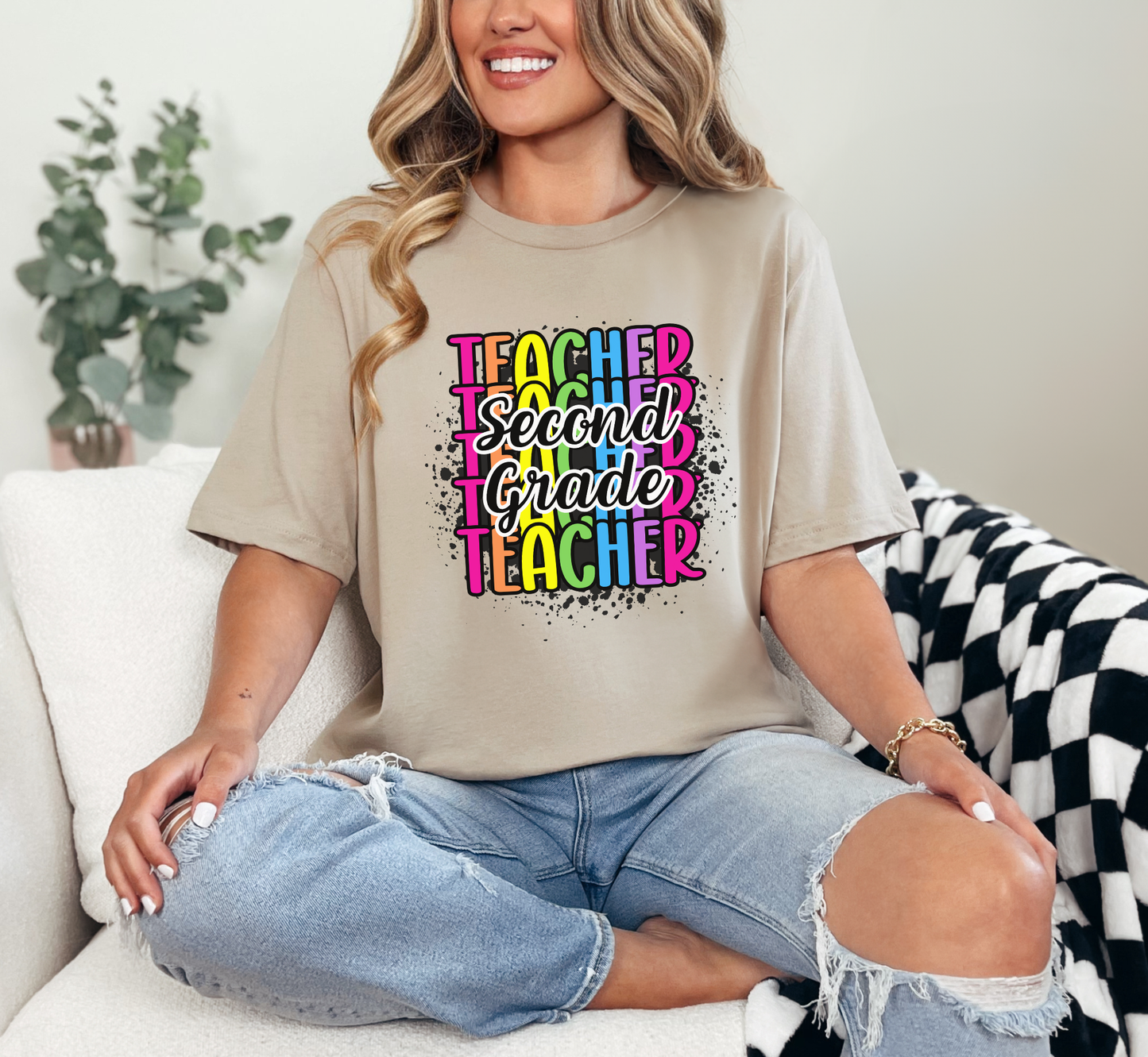 Second Grade Teacher Rainbow Paint Splatter T-Shirt, 2nd Grade Teacher Tee, Grade Level Tee, Teacher Gift