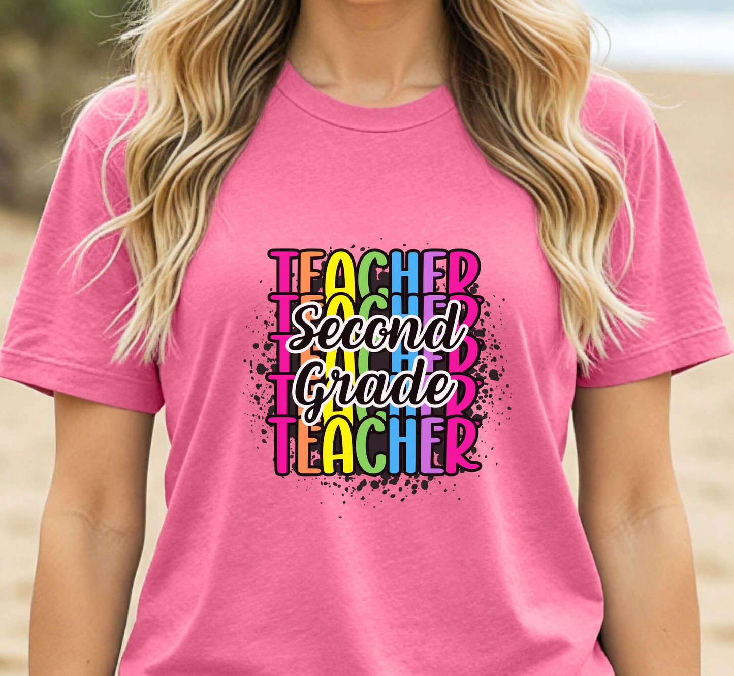 Second Grade Teacher Rainbow Paint Splatter T-Shirt, 2nd Grade Teacher Tee, Grade Level Tee, Teacher Gift