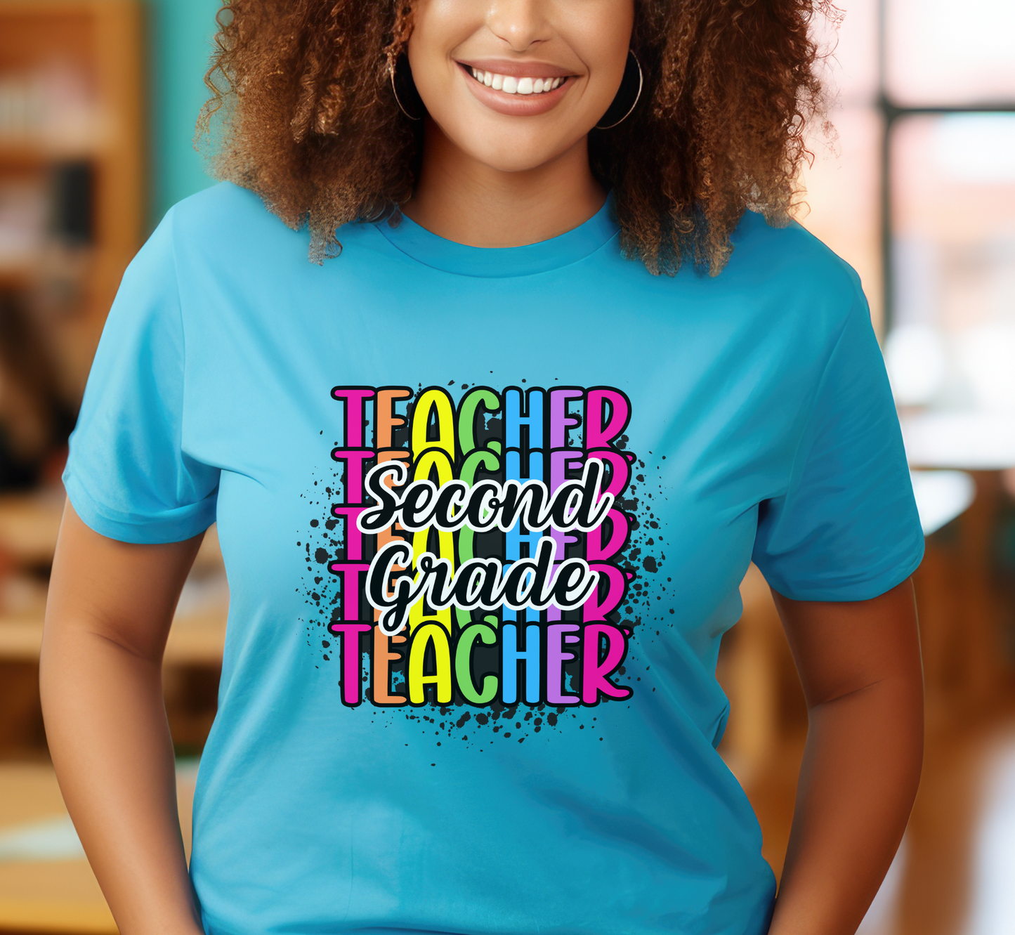 Second Grade Teacher Rainbow Paint Splatter T-Shirt, 2nd Grade Teacher Tee, Grade Level Tee, Teacher Gift
