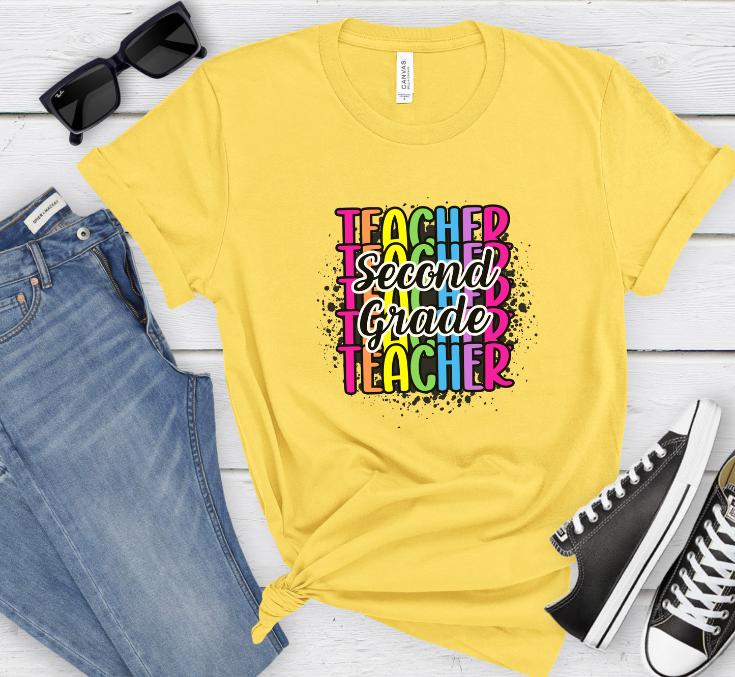 Second Grade Teacher Rainbow Paint Splatter T-Shirt, 2nd Grade Teacher Tee, Grade Level Tee, Teacher Gift