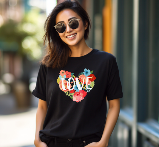Floral Heart Love T-Shirt, Flower Heart Tee