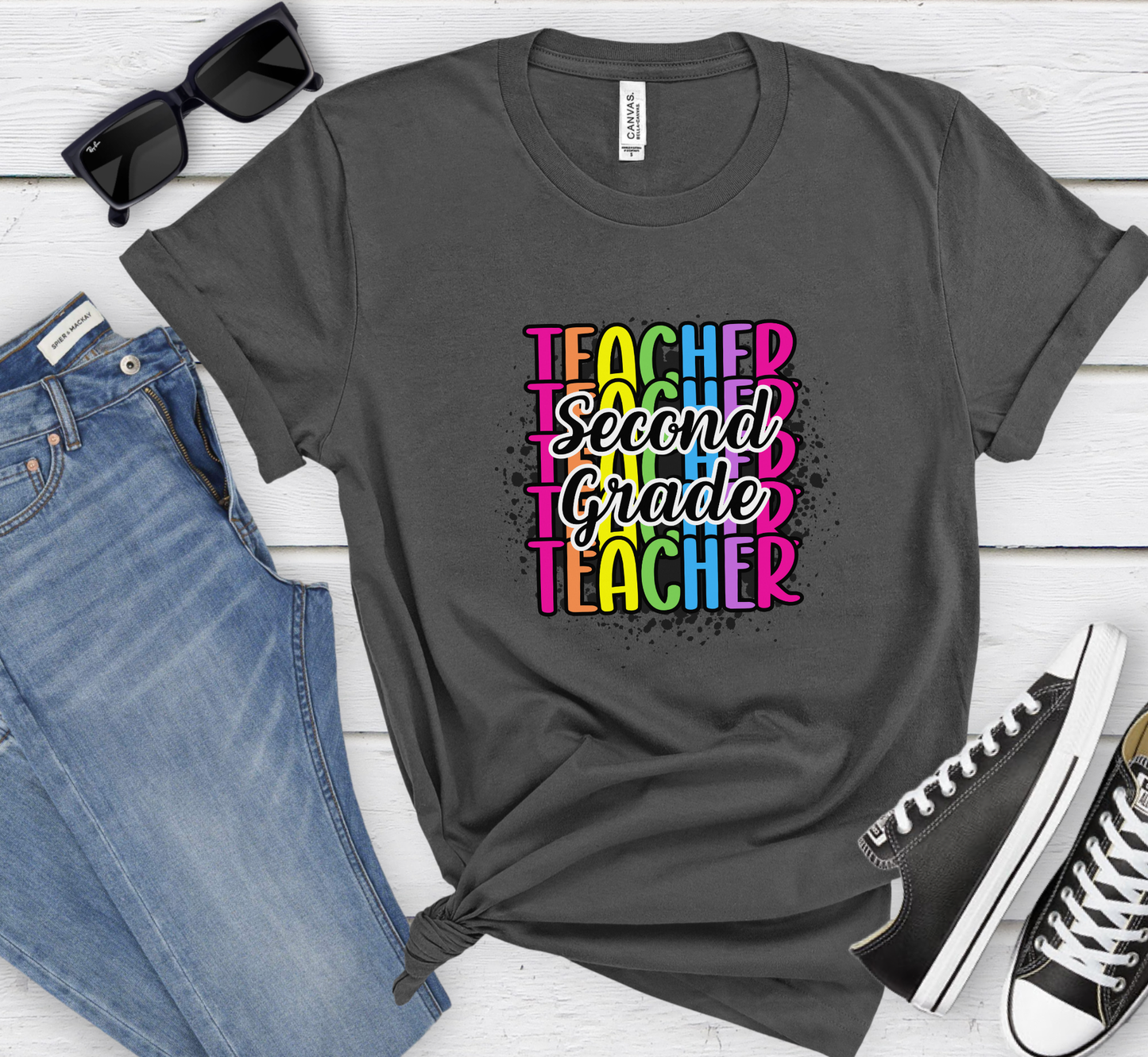 Second Grade Teacher Rainbow Paint Splatter T-Shirt, 2nd Grade Teacher Tee, Grade Level Tee, Teacher Gift