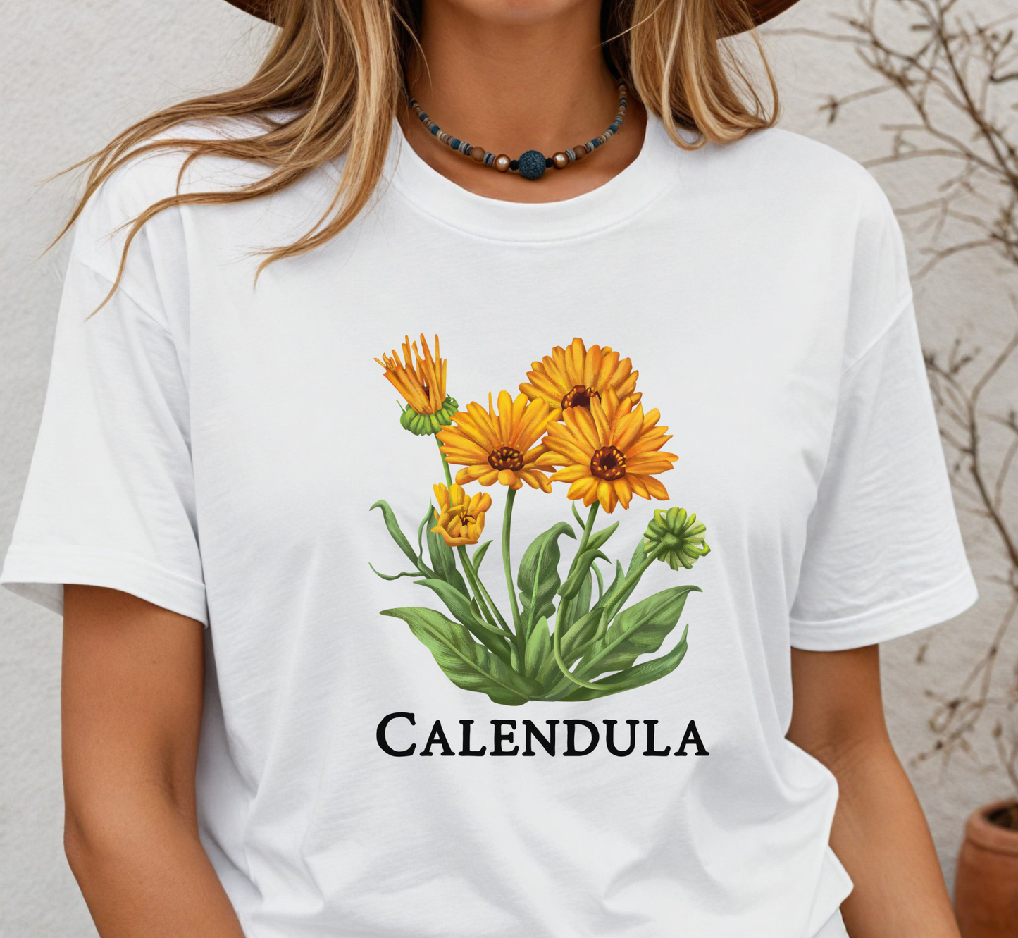 Calendula  Flower Tee, Orange Floral T-Shirt, Garden Lover Tee, Flower Gardening Tee