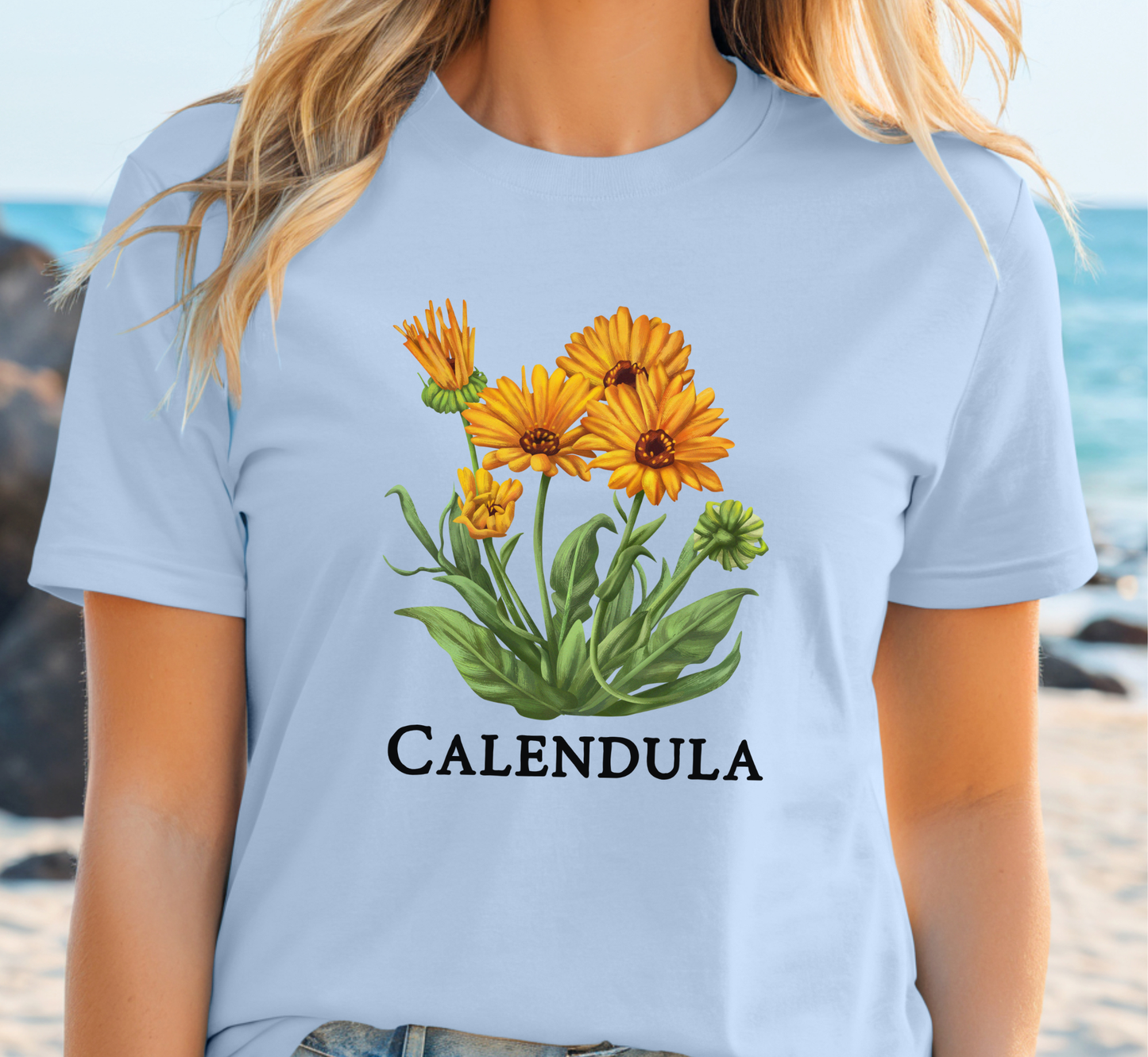 Calendula  Flower Tee, Orange Floral T-Shirt, Garden Lover Tee, Flower Gardening Tee