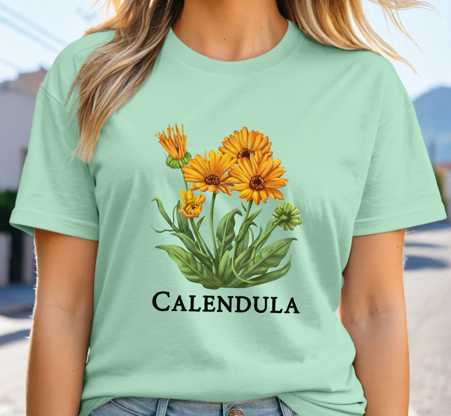 Calendula  Flower Tee, Orange Floral T-Shirt, Garden Lover Tee, Flower Gardening Tee