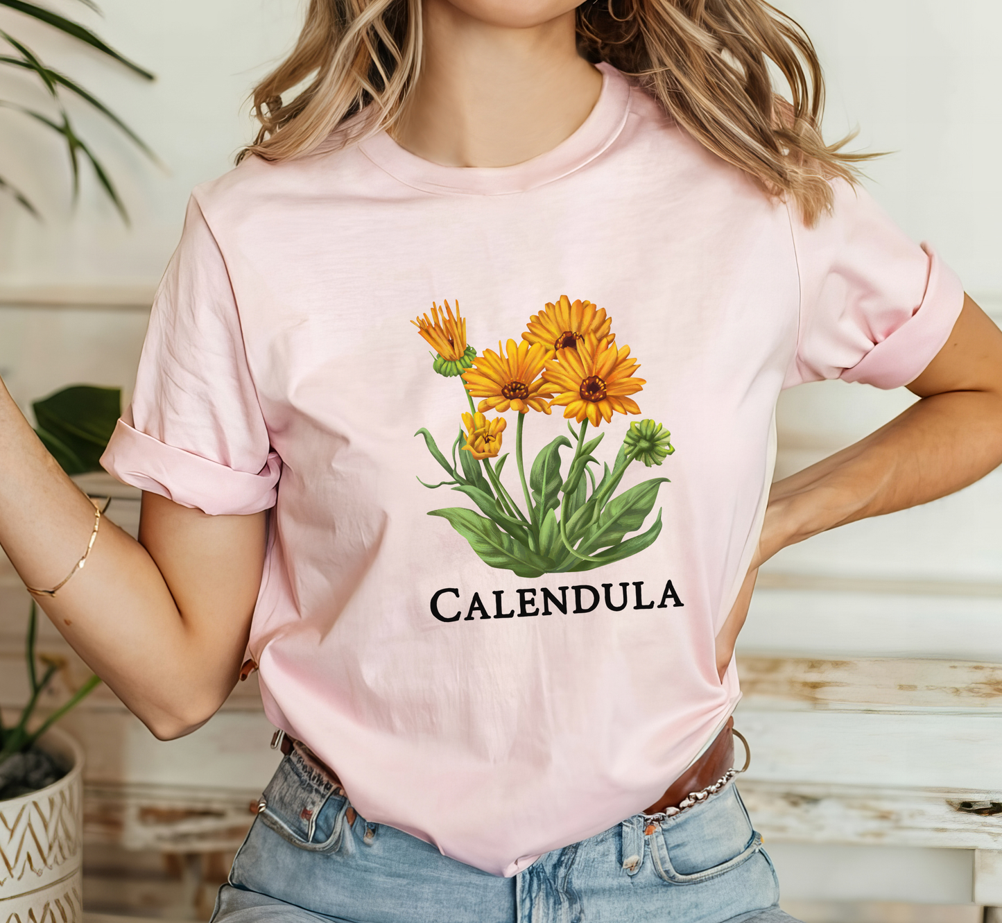Calendula  Flower Tee, Orange Floral T-Shirt, Garden Lover Tee, Flower Gardening Tee