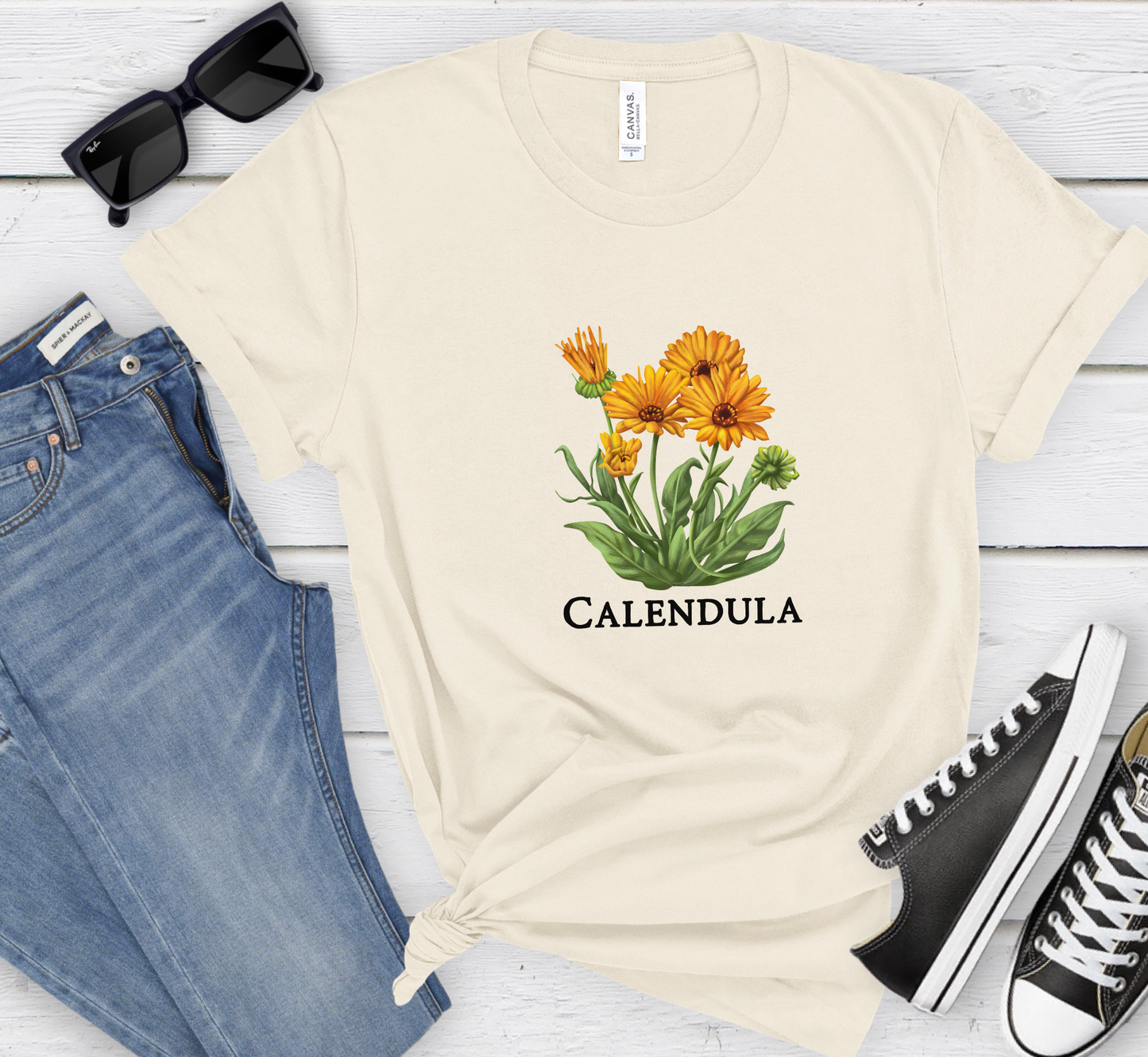 Calendula  Flower Tee, Orange Floral T-Shirt, Garden Lover Tee, Flower Gardening Tee