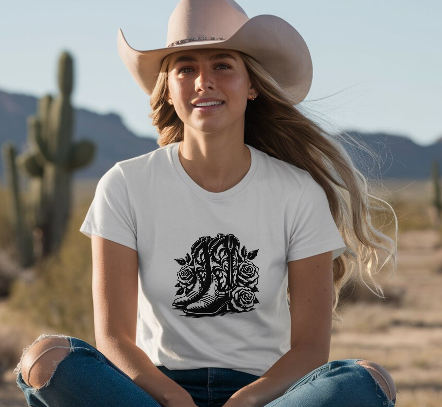 Cowboy Boots and Roses T-Shirt, Floral Cowgirl Shirt, Western Tee