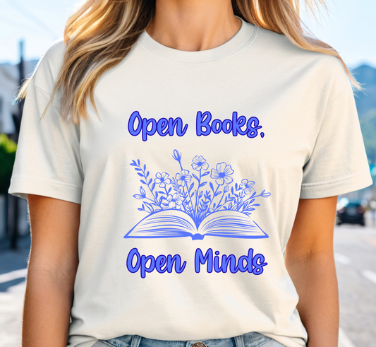 Open Books Open Minds T-Shirt, Book Lover Tee, Bookish Shirt, Teacher Tee, Librarian Tee