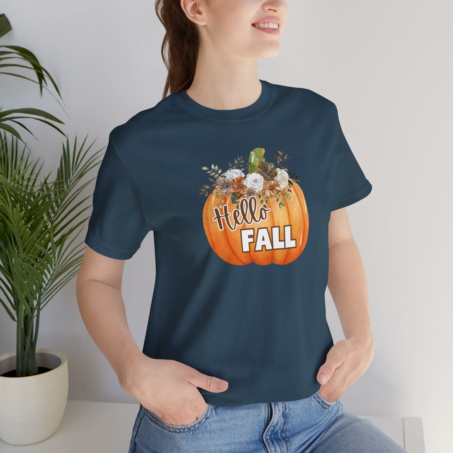 Hello Fall Floral Pumpkin T-Shirt, Fall Flower Arrangement Tee, Fall Lover, Autumn Lover