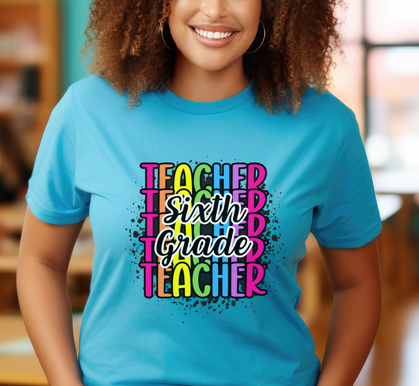 Sixth Grade Teacher Rainbow Paint Splatter T-Shirt, 6th Grade Teacher Tee, Grade Level Tee, Teacher Gift