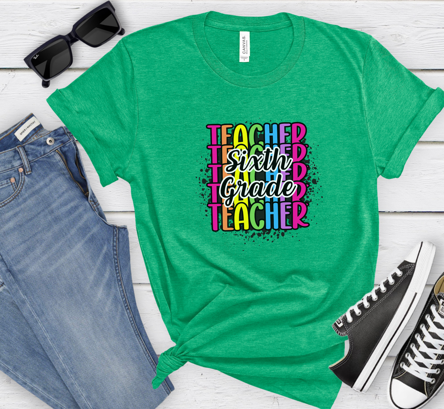 Sixth Grade Teacher Rainbow Paint Splatter T-Shirt, 6th Grade Teacher Tee, Grade Level Tee, Teacher Gift
