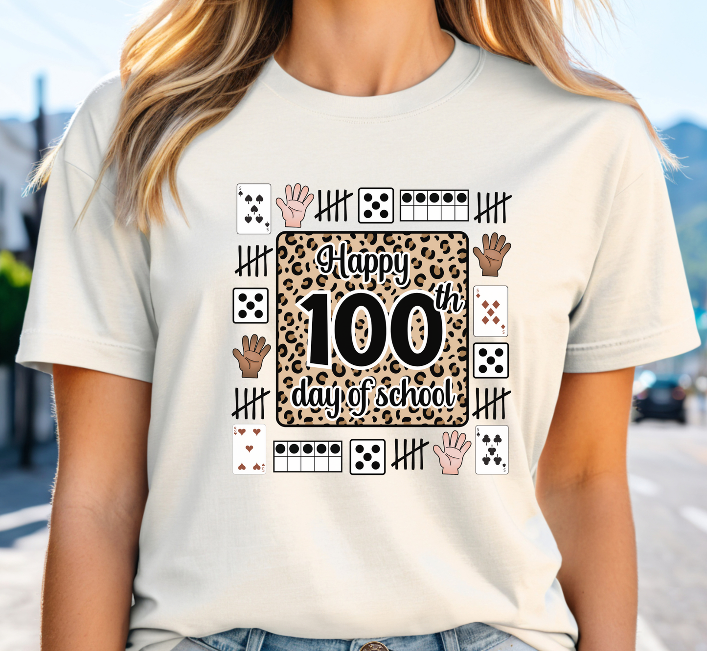 100th Day of School Leopard Print Teacher Tee, 100 Days of School Shirt, Elementary Teacher Tee