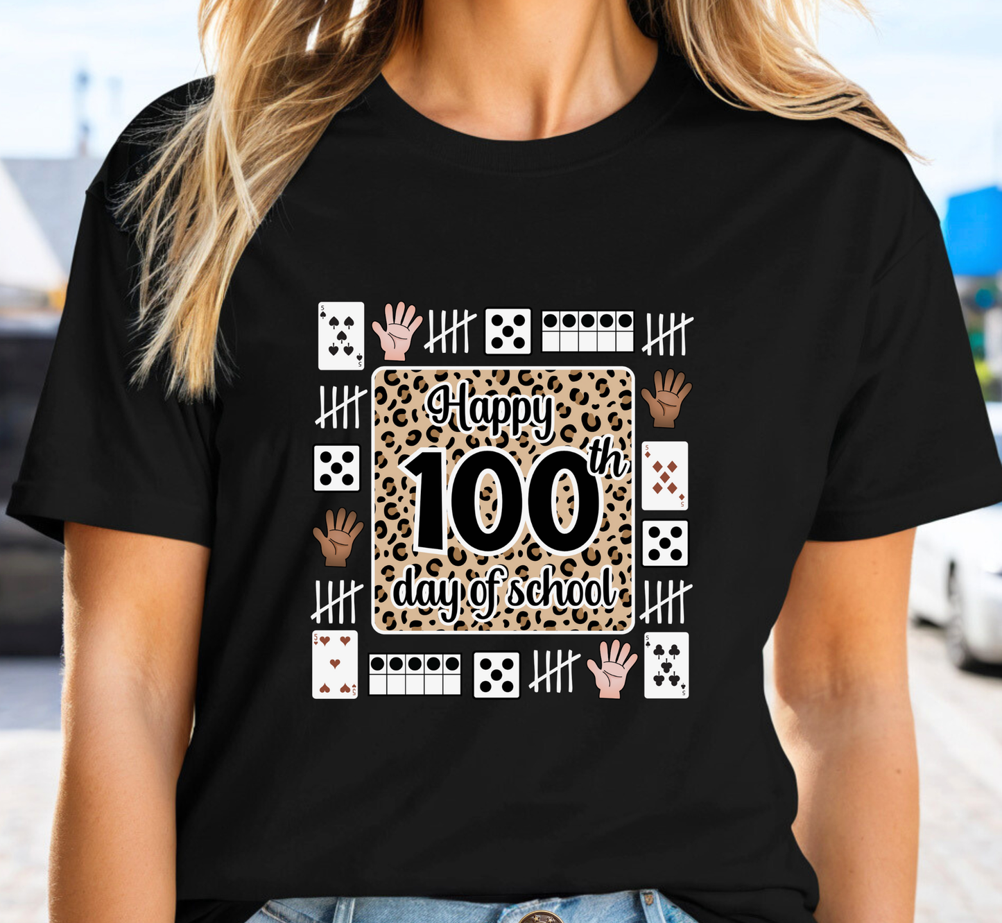 100th Day of School Leopard Print Teacher Tee, 100 Days of School Shirt, Elementary Teacher Tee