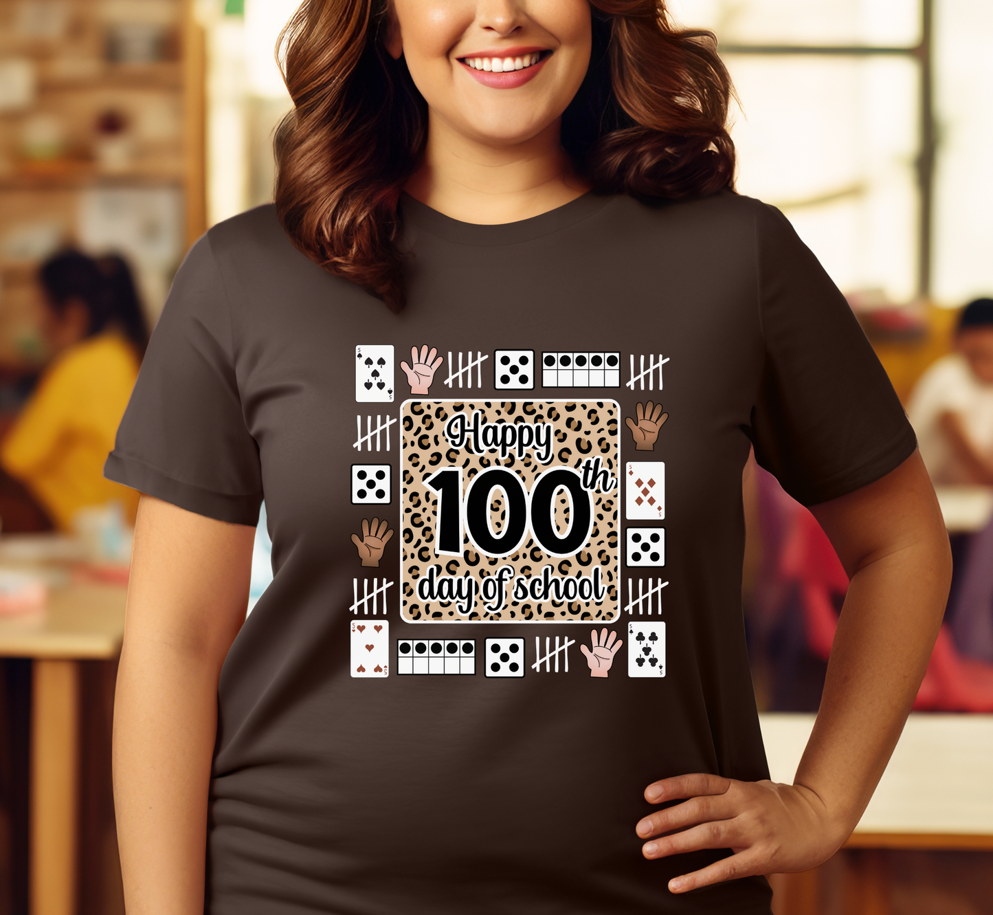 100th Day of School Leopard Print Teacher Tee, 100 Days of School Shirt, Elementary Teacher Tee