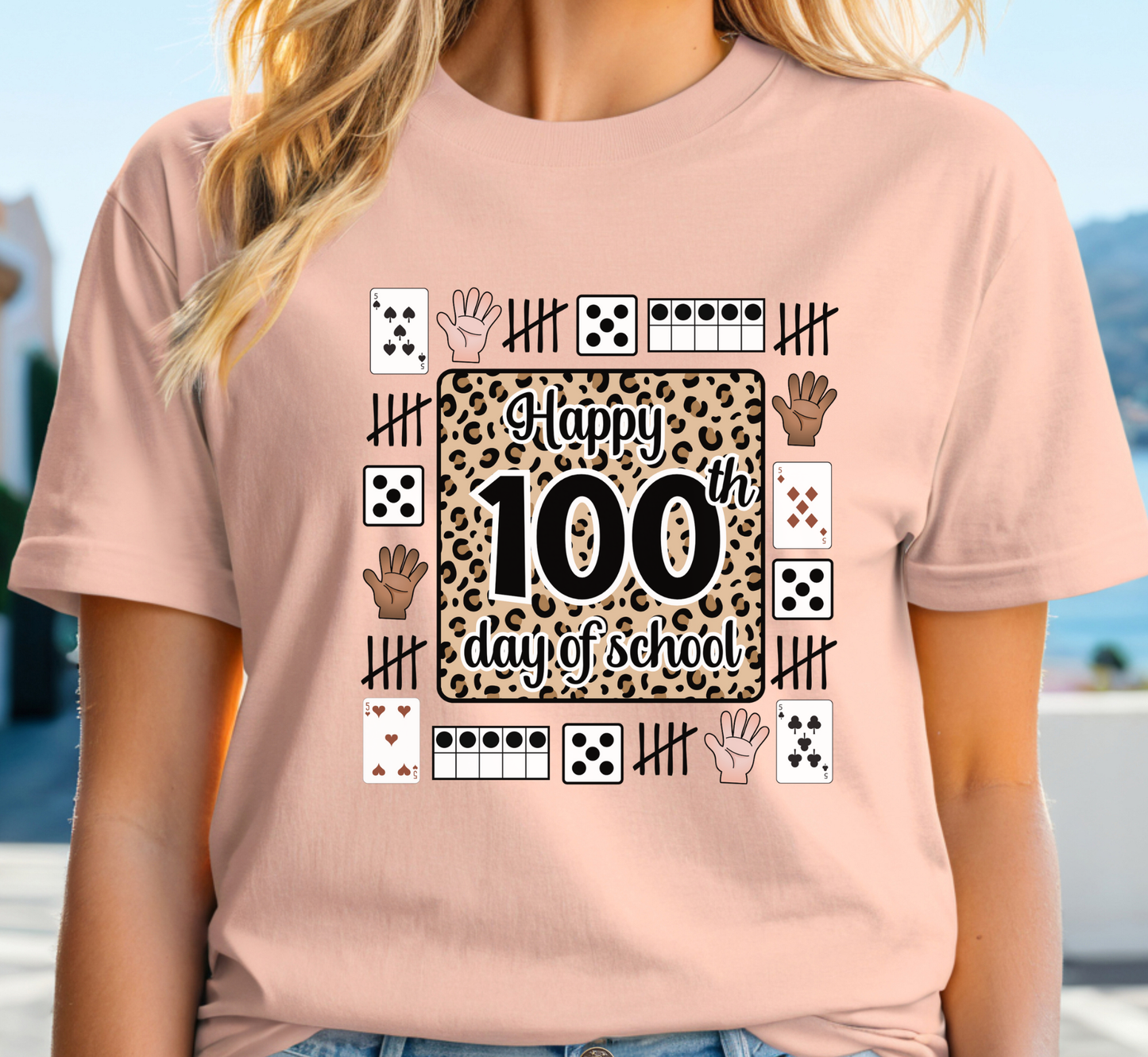 100th Day of School Leopard Print Teacher Tee, 100 Days of School Shirt, Elementary Teacher Tee