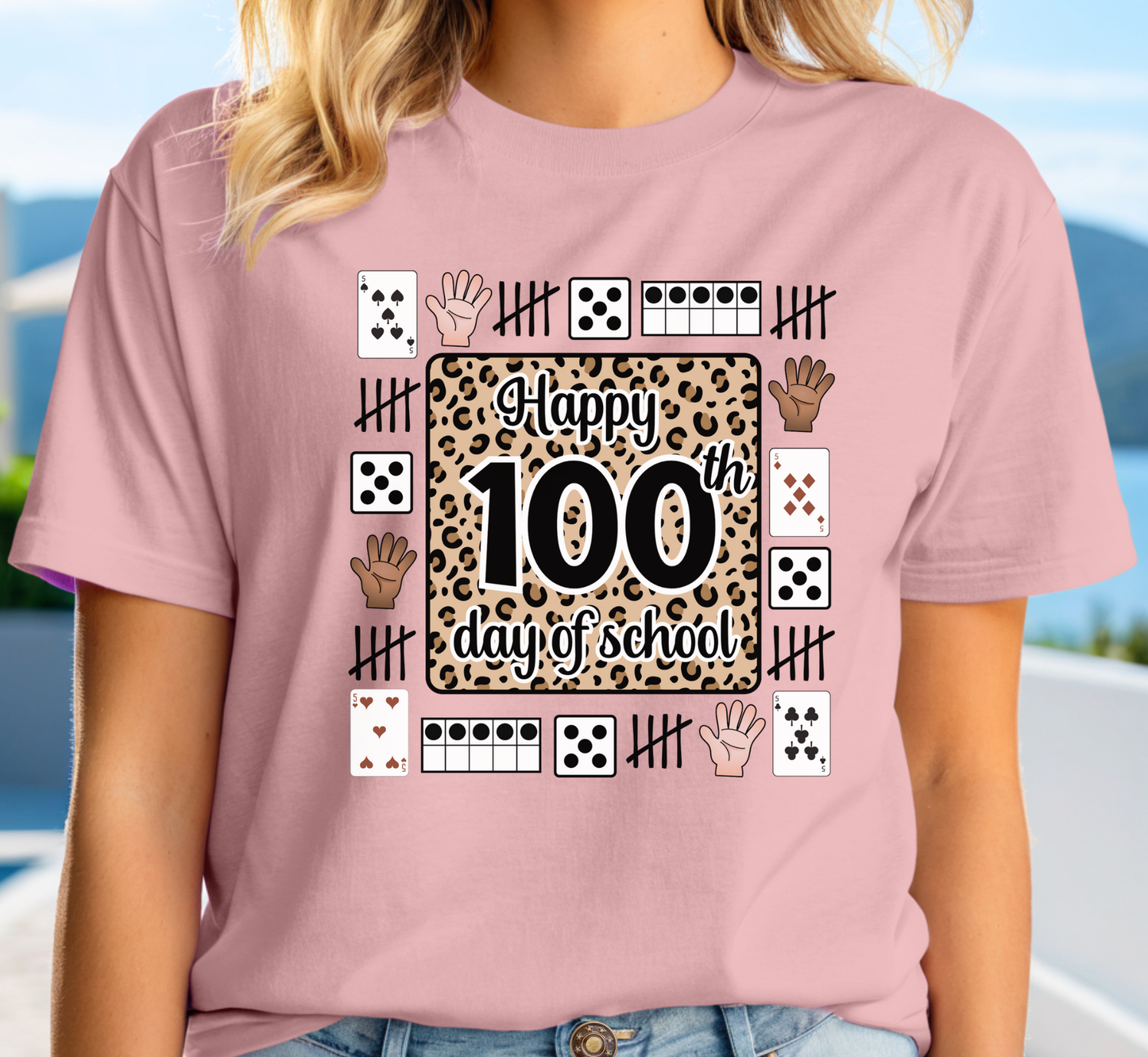 100th Day of School Leopard Print Teacher Tee, 100 Days of School Shirt, Elementary Teacher Tee