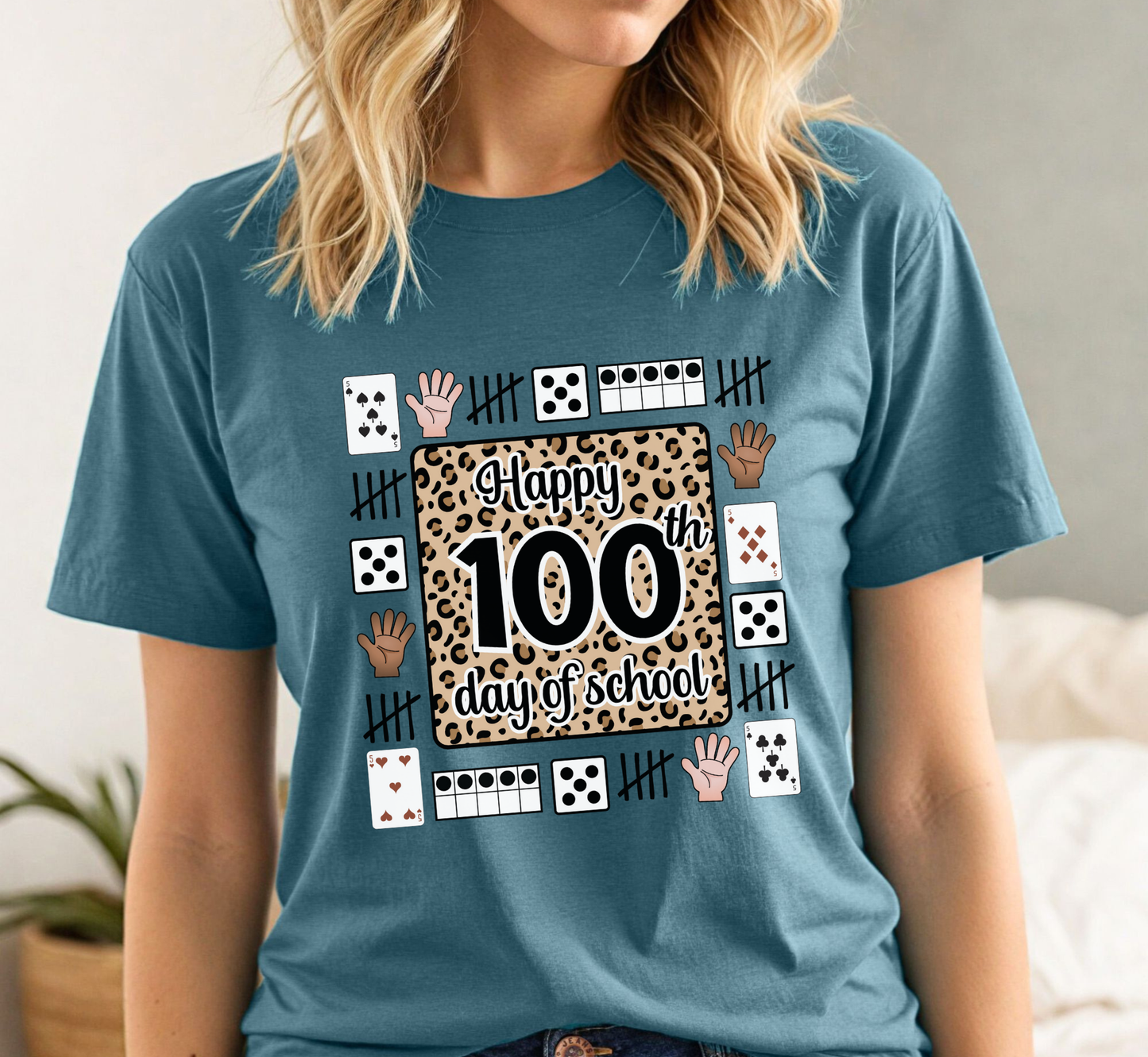 100th Day of School Leopard Print Teacher Tee, 100 Days of School Shirt, Elementary Teacher Tee