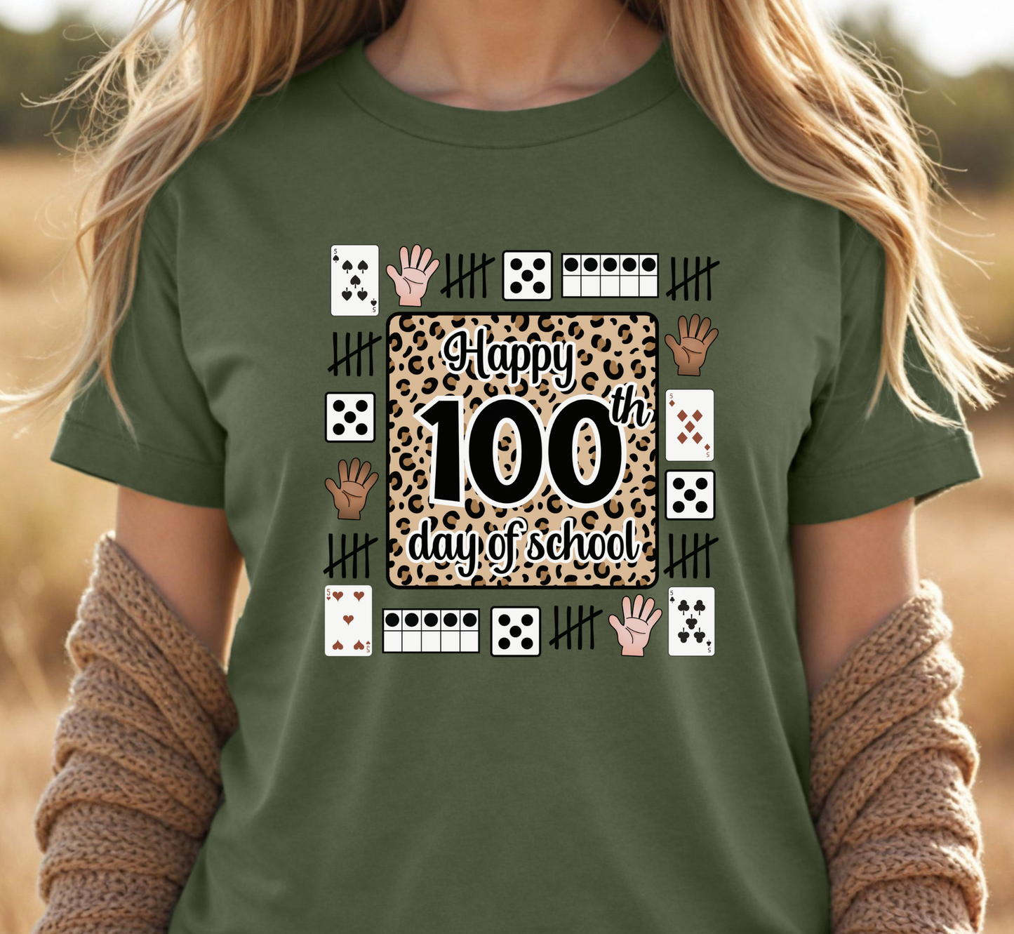 100th Day of School Leopard Print Teacher Tee, 100 Days of School Shirt, Elementary Teacher Tee