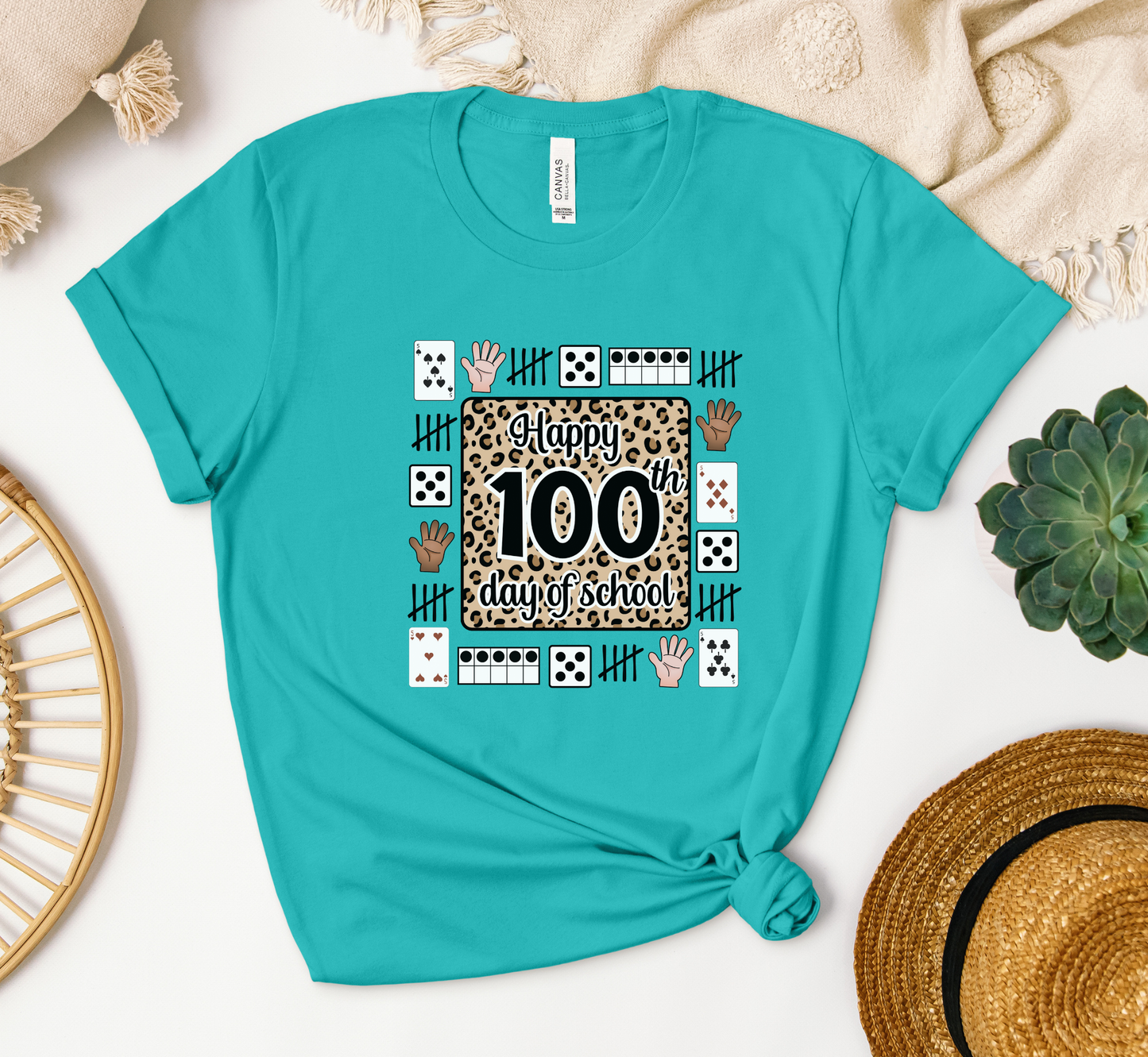 100th Day of School Leopard Print Teacher Tee, 100 Days of School Shirt, Elementary Teacher Tee