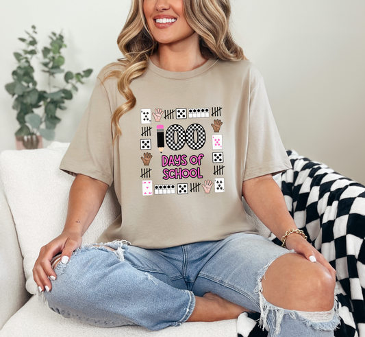100th Day of School Teacher Tee, 100 Days of School Shirt, Checkered Numbers, Elementary Teacher Tee