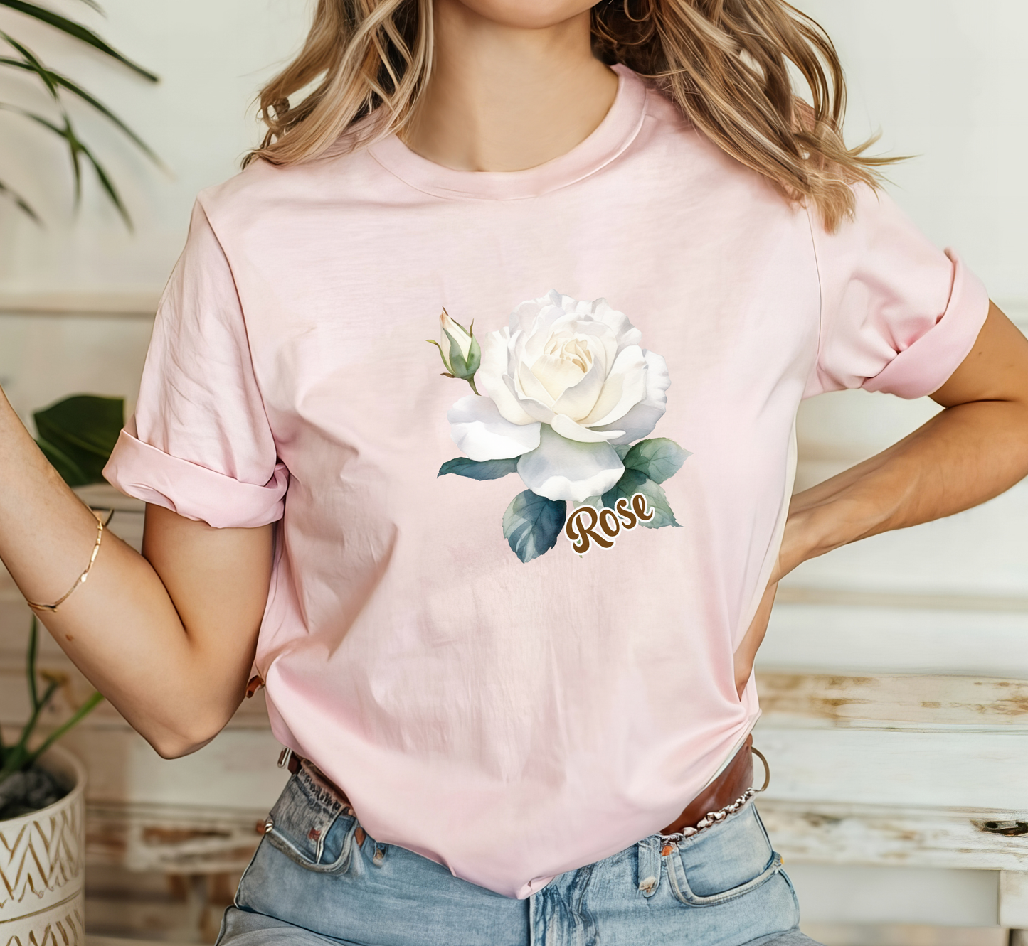 White Rose Flower T-Shirt, Women's Flower Lover Tee, Floral Shirt