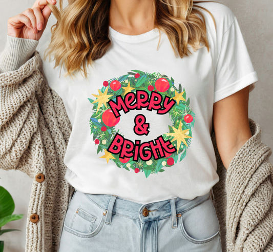 Merry and Bright T-Shirt, Christmas Tee, Holiday Shirt, Cozy Christmas PJ Shirt, Family Christmas Tee