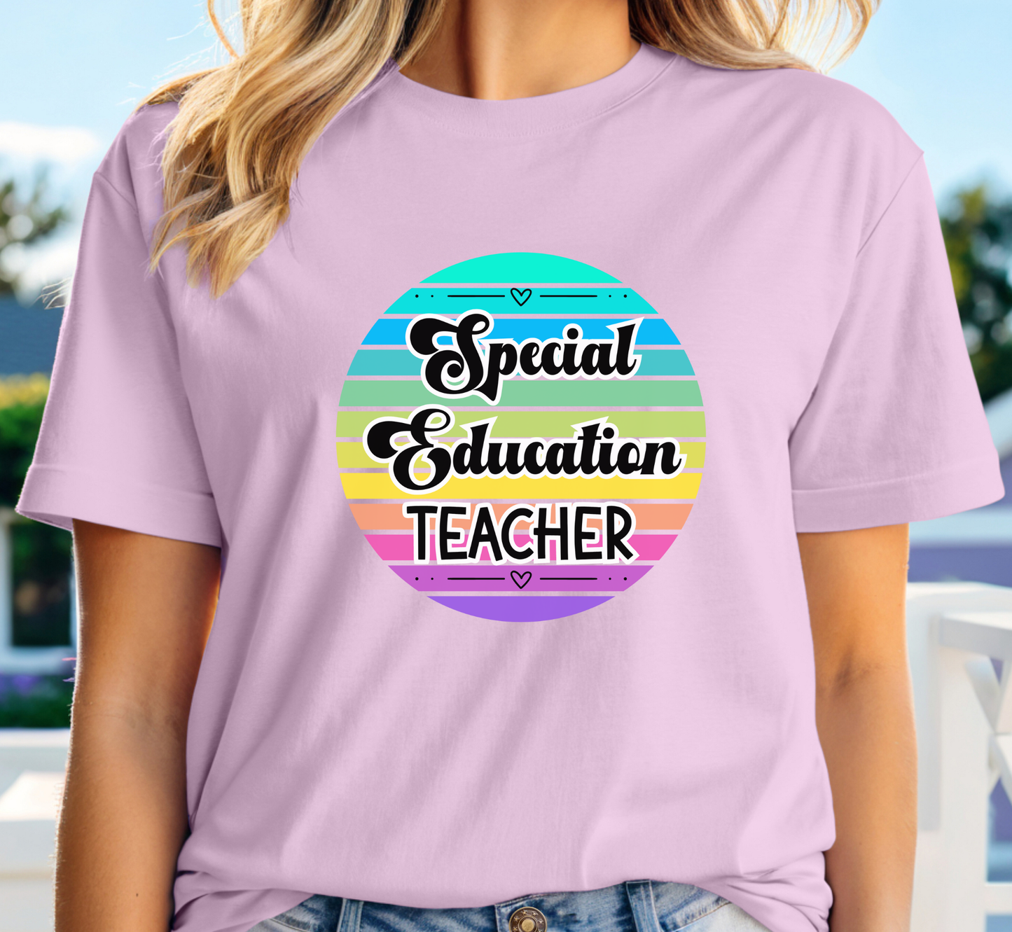 Retro Rainbow Special Education Teacher Tee, Elementary SPED Teacher T-Shirt, Middle School, High School