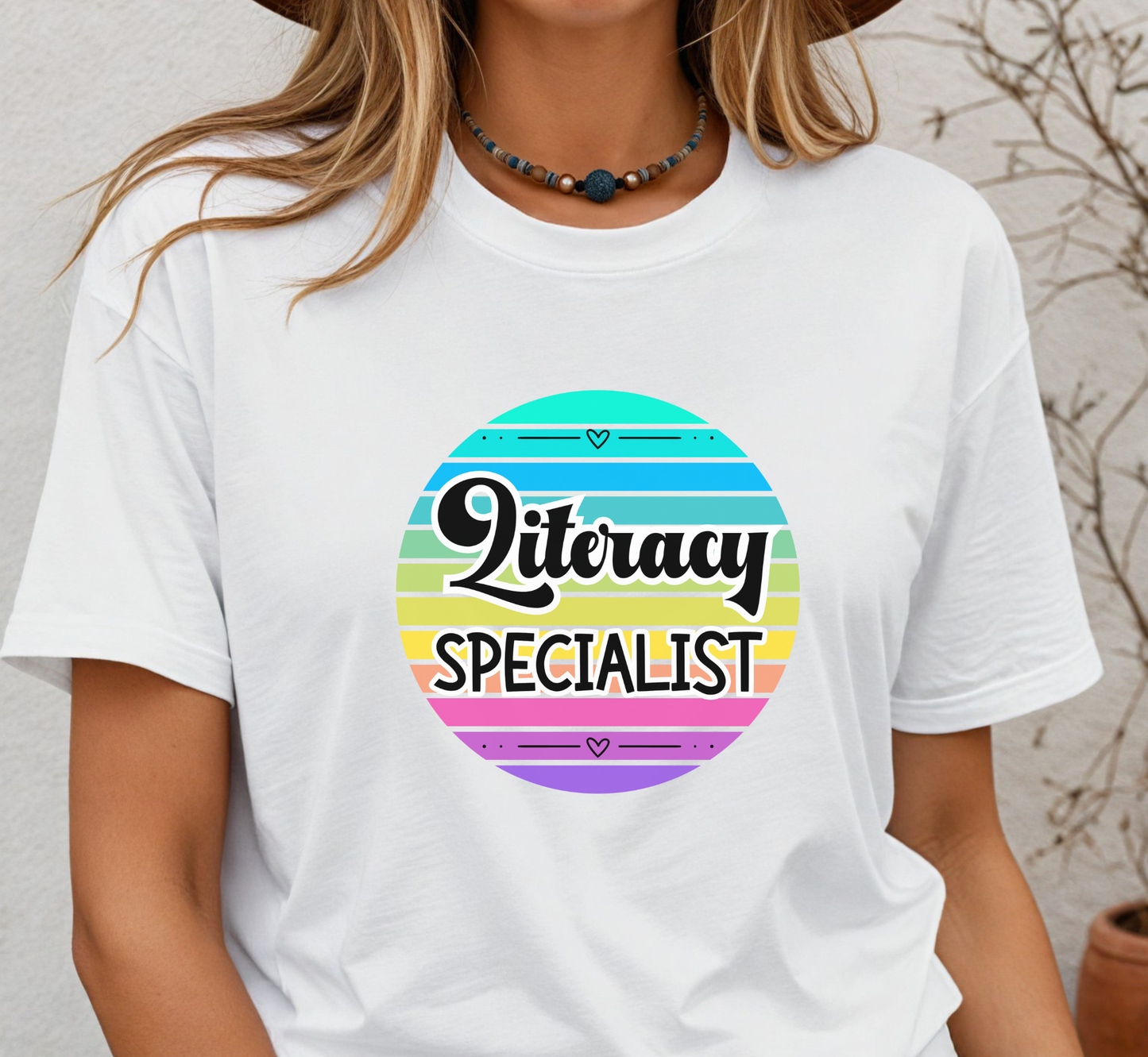 Retro Rainbow Literacy Specialist Tee, School Specialists T-Shirt