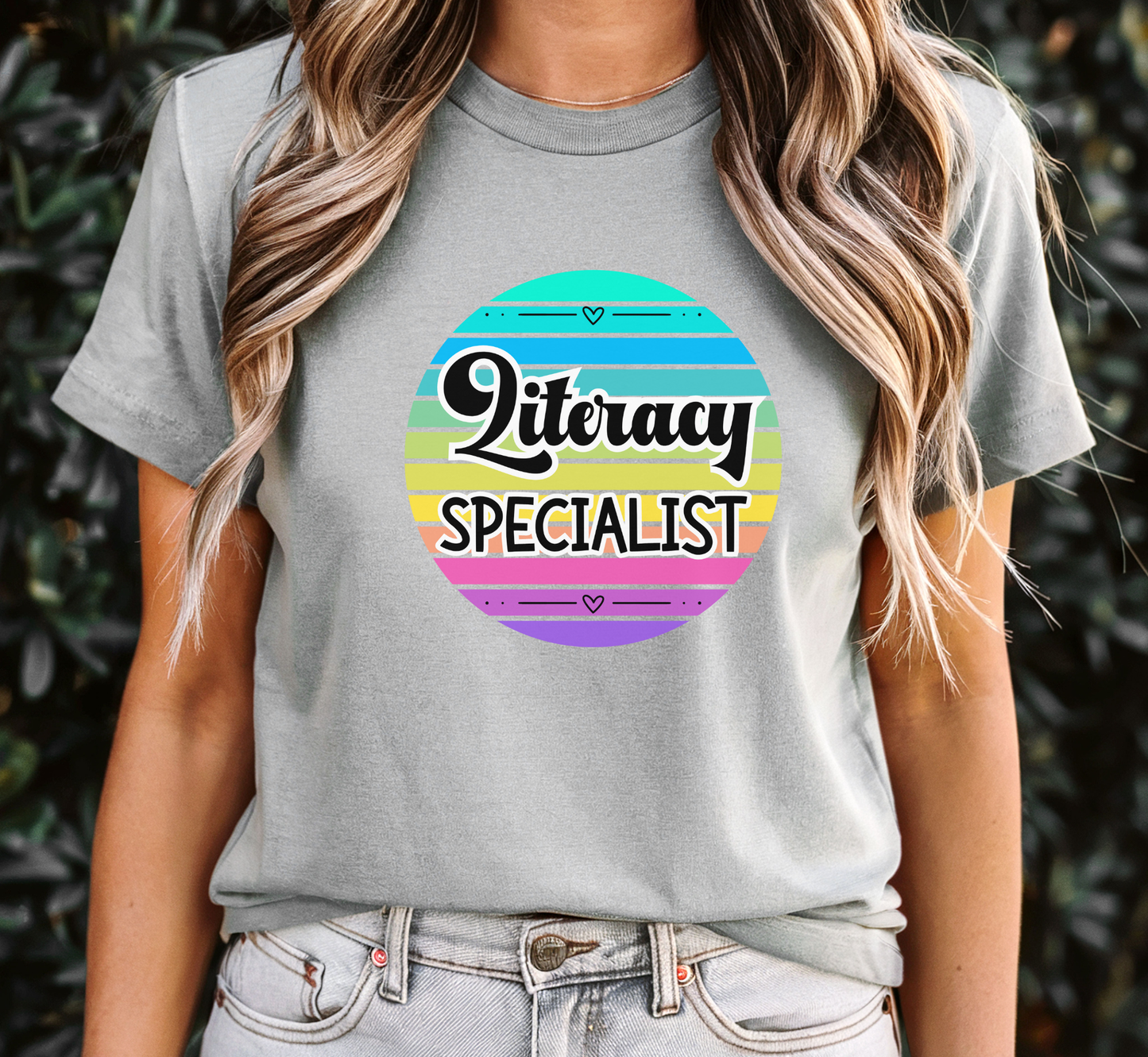 Retro Rainbow Literacy Specialist Tee, School Specialists T-Shirt