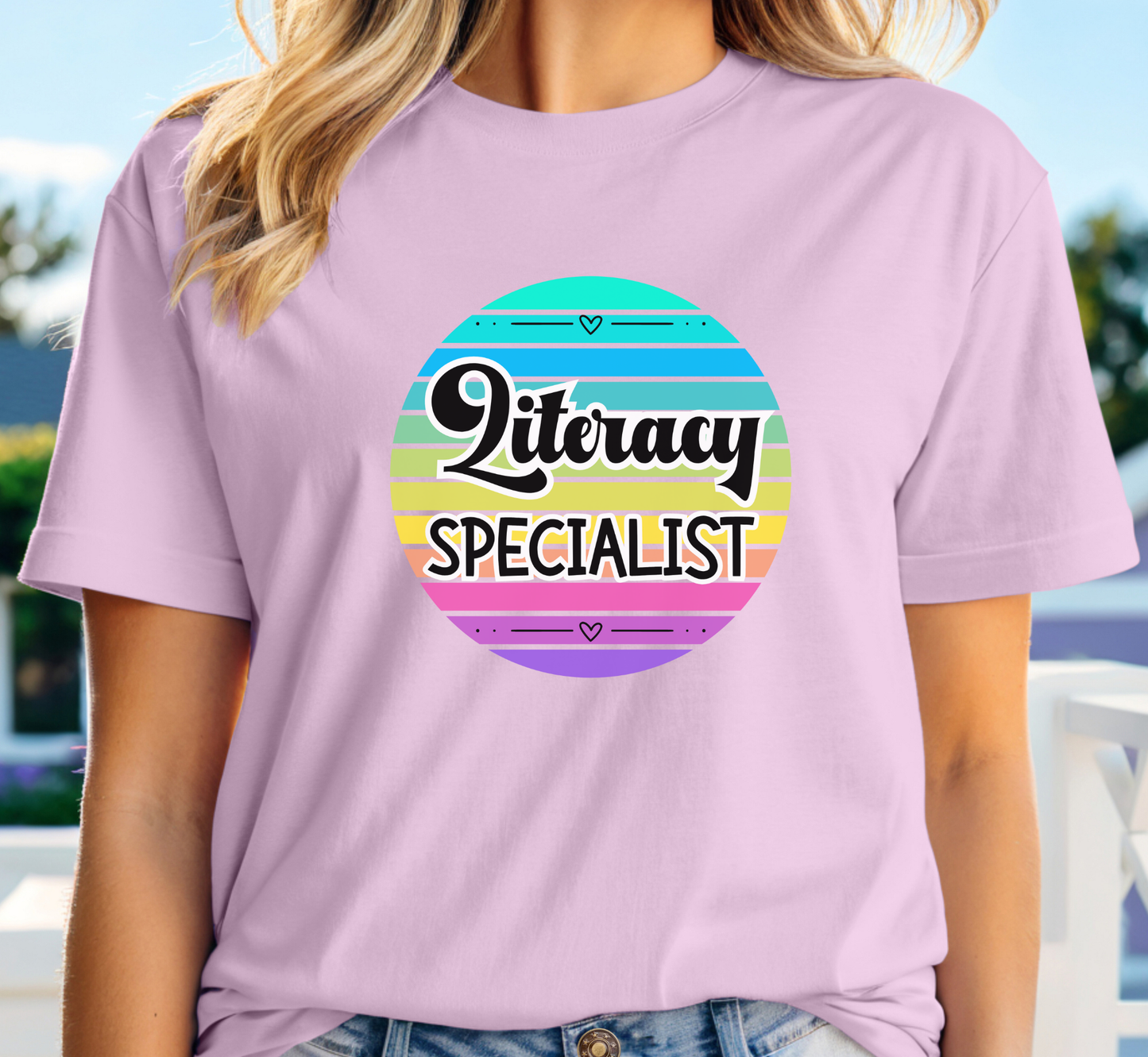 Retro Rainbow Literacy Specialist Tee, School Specialists T-Shirt