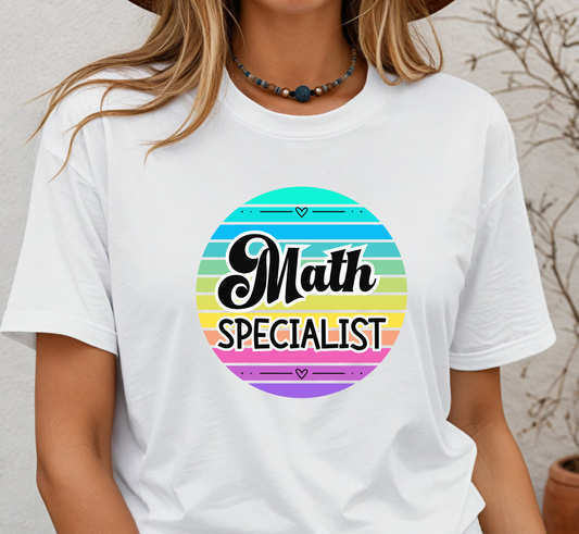 Retro Rainbow Math Specialist Tee, School Specialists T-Shirt
