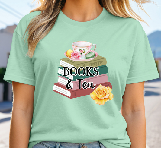 Books and Tea T-Shirt, Book Lover Shirt, Tea Lover Tee