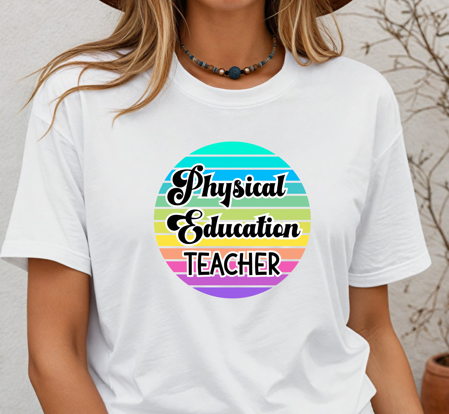 Retro Rainbow Physical Education Teacher Tee, Elementary PE Teacher T-Shirt, Middle School, High School