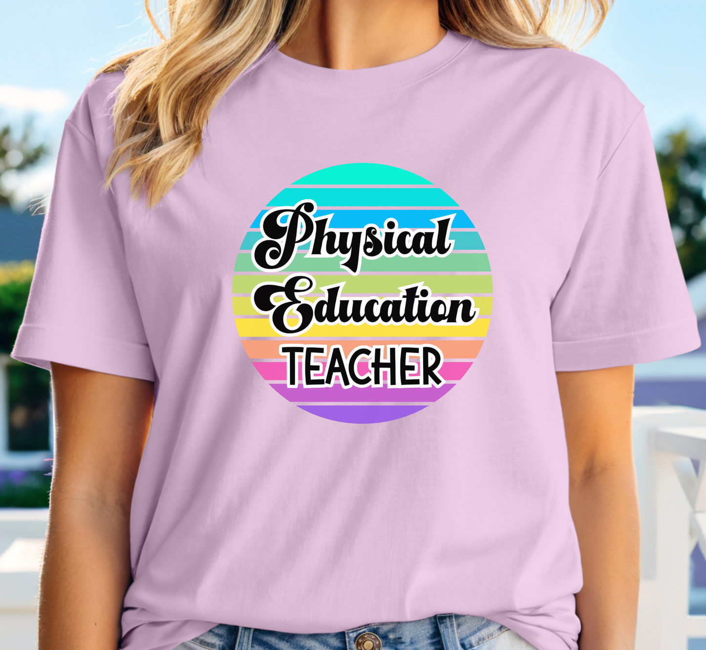 Retro Rainbow Physical Education Teacher Tee, Elementary PE Teacher T-Shirt, Middle School, High School