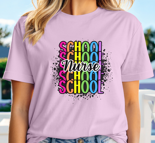School Nurse Rainbow Paint Splatter Tee, Elementary School Nurse Shirt, Middle School, High School, Gift
