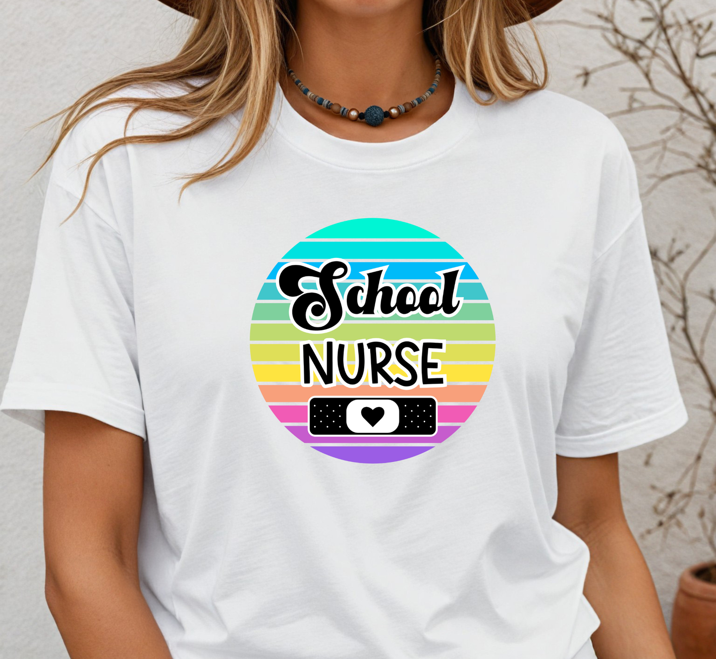 Retro Rainbow School Nurse Tee, Elementary School Nurse, Middle School, High School, K-12