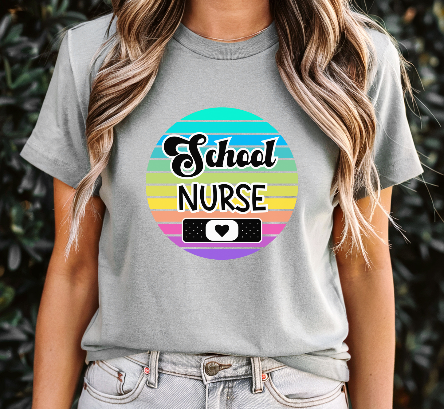 Retro Rainbow School Nurse Tee, Elementary School Nurse, Middle School, High School, K-12