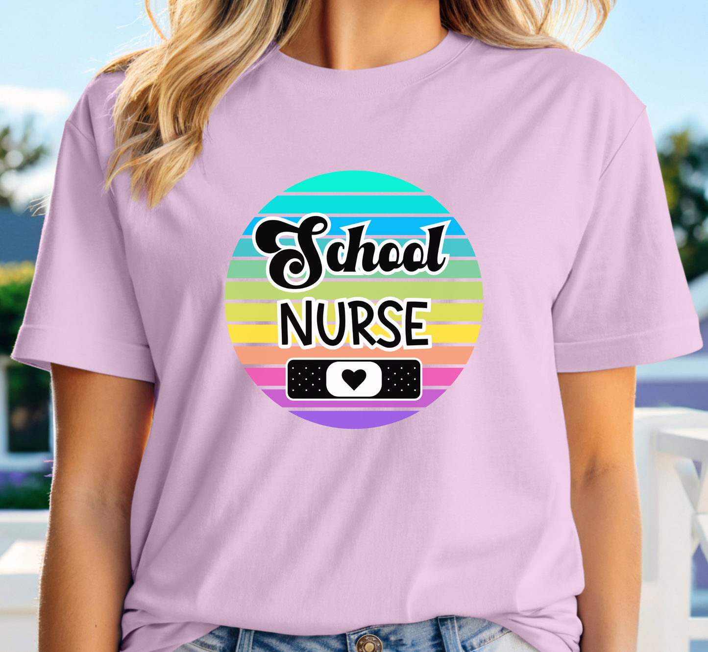 Retro Rainbow School Nurse Tee, Elementary School Nurse, Middle School, High School, K-12