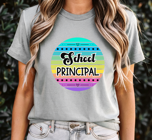Retro Rainbow School Principal Tee, School Admin T-Shirt
