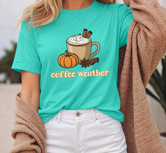 Fall Coffee Weather T-Shirt, Autumn Coffee Lover Tee, Pumpkin Spice Latte Shirt, Fall Lover T-Shirt, Autumn Lover T-Shirt